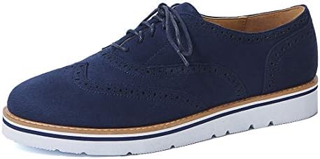 Wonvatu Women’s Platform Lace-Up Oxfords Shoes Casual Wingtip Brogue Loafers Leather Perforated Dress Shoes