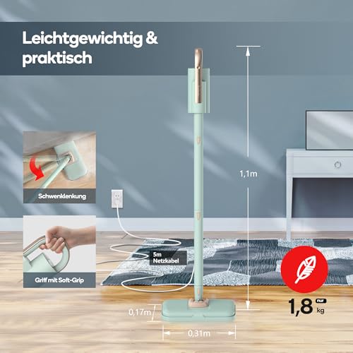 Newbealer 2-in-1 Steam Cleaner, 1200 W Handheld Device with Removable Cleaner, 3 Steam Levels, 7 Accessories and 2 Microfibre Pads, Ideal for All Floors, Carpets | 3 adjustable levels for carpet laminate, hardwood grout, carpet gliders, 7 multipurpose accessories and 2 pads, 250ml tank