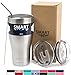 Smart Cooler 30 Oz. Sweat Free Ultra-Tough Double Wall Stainless Steel Tumbler Cup with Leak-proof Heavy Duty Tumbler Lids (Slide Lid & Flip Lid), Straw, & Cleaning Brush - Stainless Steel