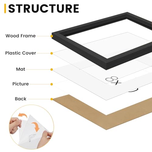 16X24 Oak Wood Picture Frame Black Poster Frame for 12x18 Picture with Mat or 16x24 without Mat Natural Solid Wooden Picture Frames for Wall Art Photo and Prints
