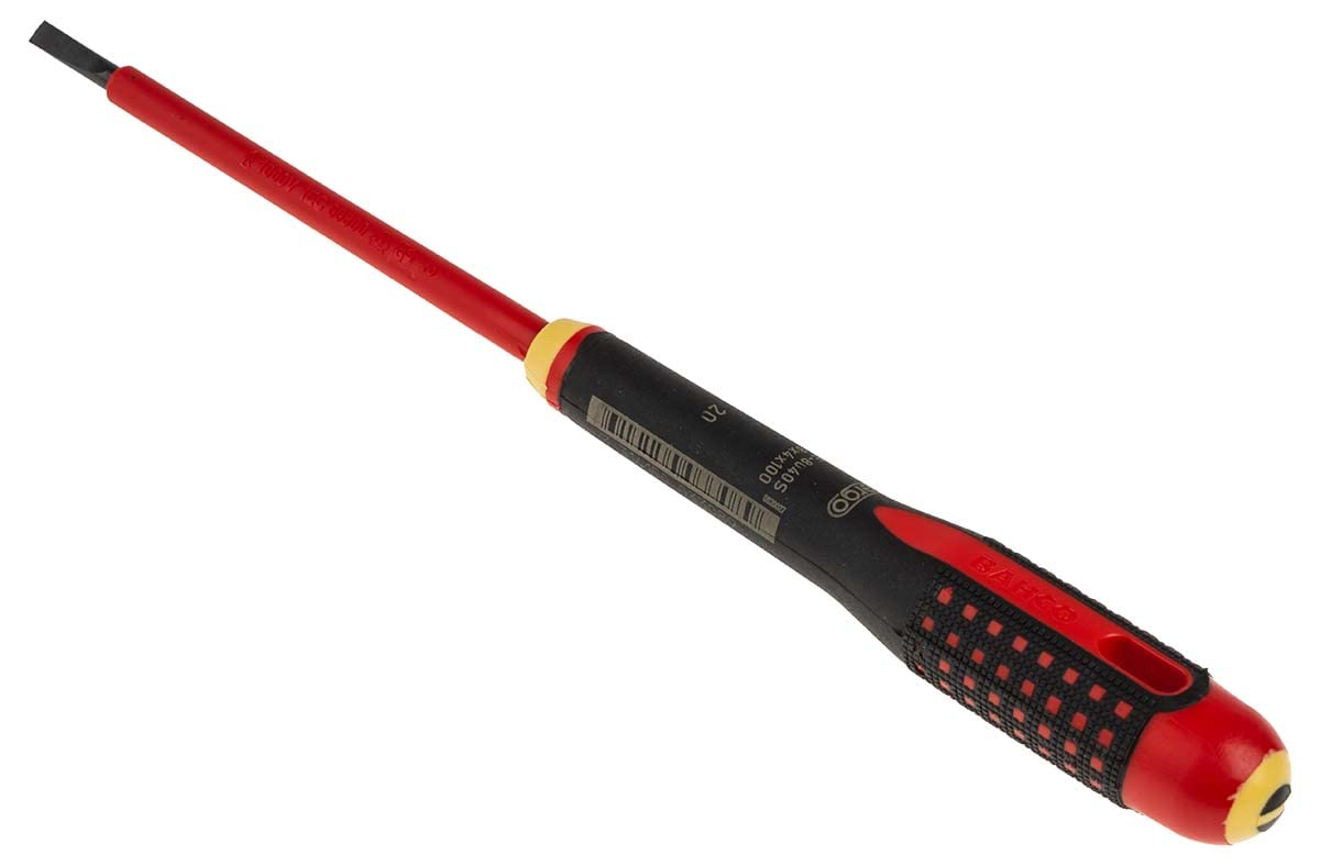 Bahco BE-8040S Alloy Steel 1000V Slotted Screwdriver, 100mm Blade, 0.8mm x 4mm Tip