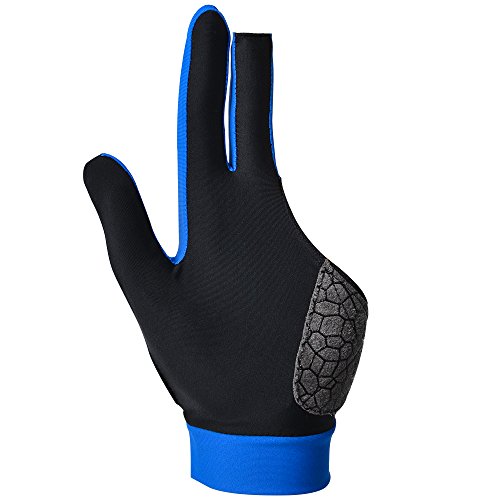 Man Woman Elastic Lycra 3 Fingers Show Gloves for Billiard Shooters Carom Pool Snooker Cue Sport - Wear on the Right or Left Hand (Left/Silica-gel Blue, M)