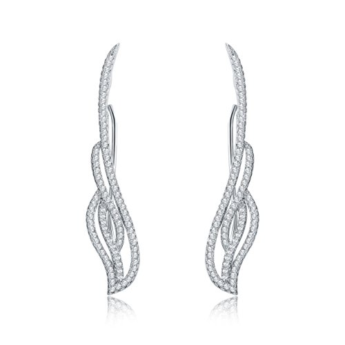 Mevecco Womens Girls Ear Crawler Climber CZ Crystal Flame Fire Ear Wrap Cuffs Earrings Sweep Stud Earring Pin Jewelry-06-Silver