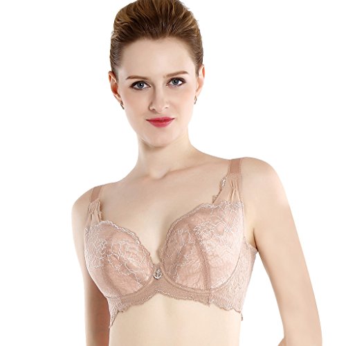 Leutus Women's Isabella Embroidered Lace Supportive Plunge Bra 38C Mauve
