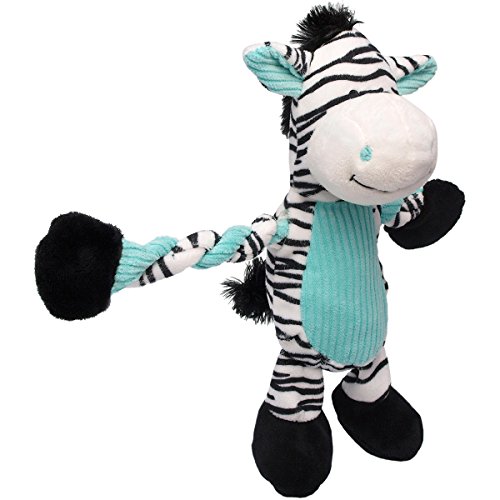 Charming Pet Pulleez Zebra Squeaky Plush Dog Toy With Ropes For Pullthrough Tugging Action