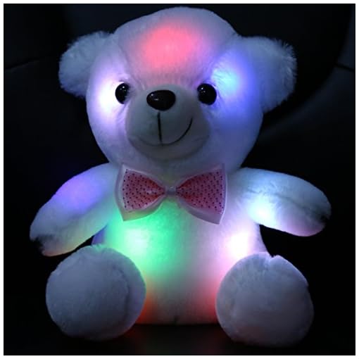 Bstaofy WEWILL Glow White Teddy Bear Stuffed Animal LED Colorful Night Light Plush Toy Soft Floppy Gift for Kids on Birthday Christmas Festivals, 8-Inch - Image 5