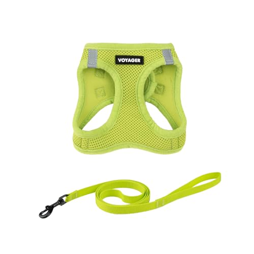 Voyager Step-in Air Cat Leash Harness Set - All Weather Mesh, Step in Vest Harness for Small and Large Cats by Best Pet Supplies - Lime Green, S (Chest 14-16)