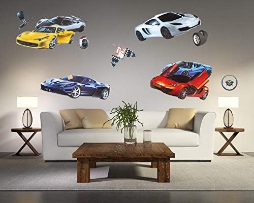 Kid's Room Decor 3D Wall Decals Sportscar Series Removable PVC DIY Supercar Sticker for Boys Girls