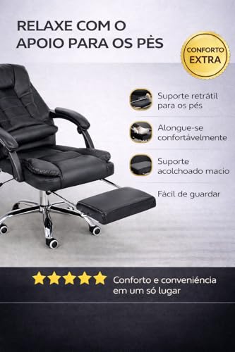 CADEIRA DE ESCRITÓRIO PRESIDENTE NR17 ERGONÔMICA 150KG RECLINÁVEL COM APOIO DE PÉS E LOMBAR HOME OFFICE