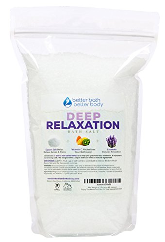 Deep Relaxation Bath Salt 3 Pounds (48 Ounces) - Epsom Salt Bath Soak With Lavender Essential Oils & Vitamin C - 100% All Natural No Perfumes & Dyes - Relieve Tension & Stress & Relax Naturally