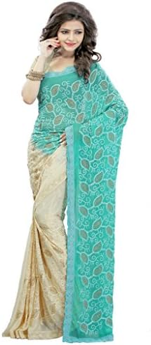 Indian Bollywood Designer Half-Half Style Chiffon Saree in Blue color by Fashions World