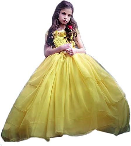 Hot Dresses Belle Princess Costume Halloween Party Fancy Dresses Ball Gown Costume for Little Girl (4, Yellow)