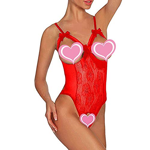 Fashion Women Lingerie One Piece Sex Attraction Lace Perspective Babydoll Bodysuit Underwear Red