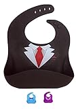 Summer Waterproof Silicone baby Bib with wide pocket (Little business man) (Black)