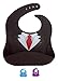 Summer Waterproof Silicone baby Bib with wide pocket (Little business man) (Black)