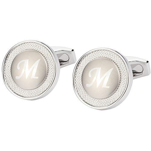 GWD Cufflinks for Men Shirt Premium Quality Personalized Initials Alphabet A-Z Gift Box (Silver M)