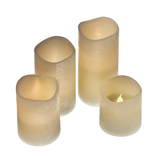 Hayley Cherie - Textured Real Wax Flameless Candles with Timer (Set of 4) - LED Candles 3, 4, 5, 6 inches Tall - Flickering Amber Flame - Battery Operated Pillar Candles - Large Unscented