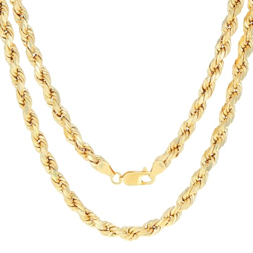 Nuragold 14k Real Yellow Gold 7mm Rope Chain Diamond Cut Necklace (18