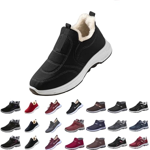 DFSDJEUW waterproof shoes women Womens Winter Snow Boots Waterproof Wide Fit Shoes Comfortable Fluffy Faux Fur Lined Ankle Booties Slip on Anti-slip Walking Boot Support Orthopedic Sneakers Black 6.5