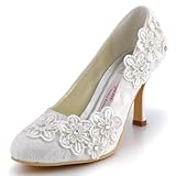 ElegantPark EP11099 Women's Closed Toe High Heel Appliques Rhinestones Lace Wedding Bridal Shoes