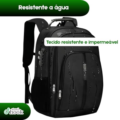 Mochila para Notebook até 17 Polegadas, Antifurto, Impermeável, com Saídas USB e Fone, para Escola, Faculdade, Trabalho ou Viagem - Preta