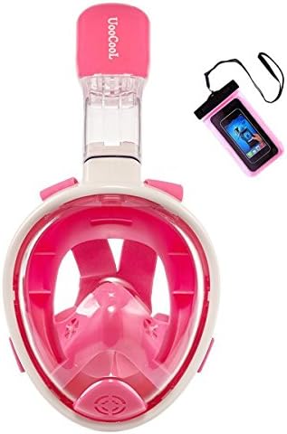 UooCooL 180° Full Face Snorkel Mask- Panoramic view Snorkeling Mask For Adults And Kids, Breathe freely With Anti Fog And Anti Leak Design, See More with a Larger Viewing Area (Pink, Kid)
