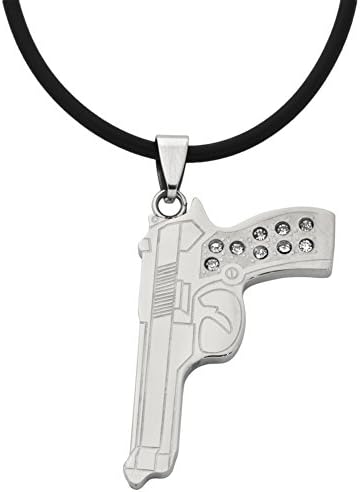 Jeweled Berreta Stainless Steel Pendant Cord Necklace