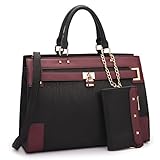 Women's Two Tone Fashion Handbag For Women Top Handle Satchel Bag Padlock Designer Purse With Matching Wristlet