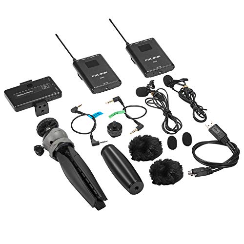 FULAIM MX20 Wireless Lavalier Microphone System for iPhone DSLR Camera Android Cell Phones, UHF 4-Channel Wireless Lapel Microphone System for Professional Video Recording, Interview, Youtube and Vlog