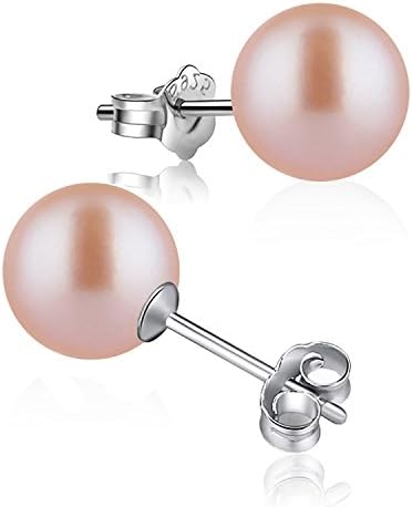 Pearl Earrings Stud Sterling Silver 11-11.5mm Big Pink Freshwater Cultured Pearl AAA+ Quality