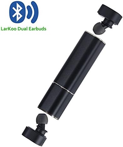 LarKoo Portable TWS K2 Twins Bluetooth Wireless Earbuds Headphones In-Ear Stereo Lipstick Earphones Headset with 500mAh Charger &amp; Noise Reduction for ISO Andriod (Dual Black)