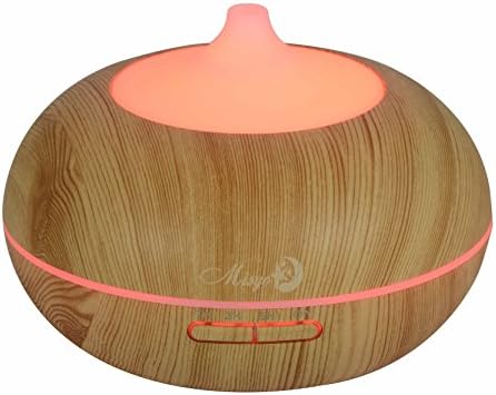 Misyo 300ml Wooden Grain Ultrasonic Aromatherapy Humidifier with Aroma Diffuser, Cool Mist Adjustment, and 7 Colors