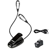 ANMKOT portable LED book lamp /8 LED Clip Reading Lamp / Rechargeable LED book lights / portable music stand lights, dual head, LED reading lamp with USB Cable & AC Charger for Kindle(8 LEDs)