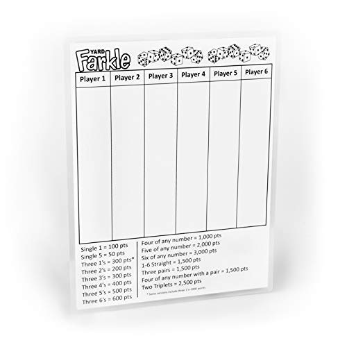 YARD FARKLE SCORE CARD with Rules on the back- Laminated Farkle Score Card, Reusable Score Card, Size- 8.5