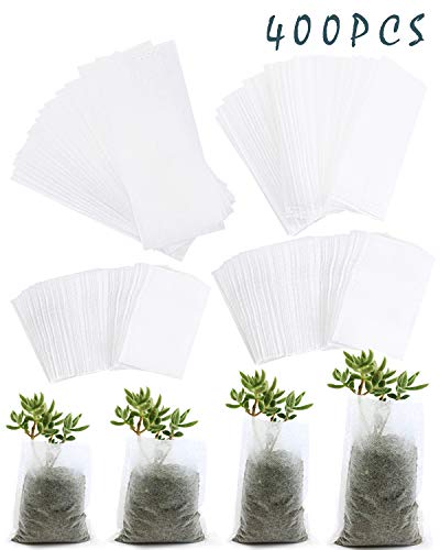 SBYURE 400 Pcs Biodegradable Non-Woven Nursery Bags Plant Grow Bags Fabric Seedling Pots,Nursing Growing Pouch,Home Garden Supply,4 Size
