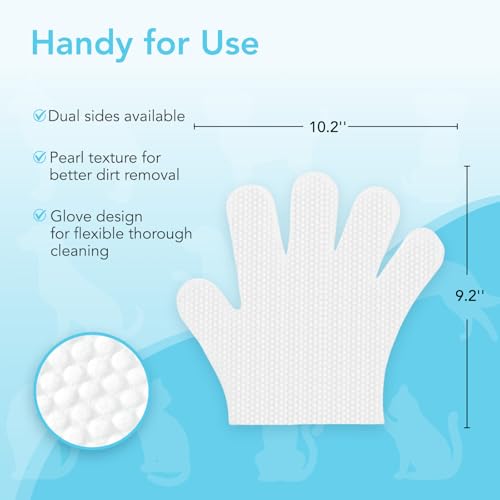 Funfawn Pet Cleaning Glove Wipes for Dogs & Cats - Extra Thick Deodorizing Pet Bathing Wipes - Rinse Free Grooming Wipes for Pet Daily Cleaning and Traveling - Unscented, 20 pcs
