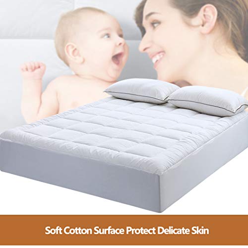 Ubauba Waterproof Mattress Pad, All Season White Down Alternative Mattress Cover Cotton Mattress Protector Deep Pocket Breathable Mattress Topper, Queen