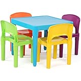 Stores Tot Tutors, Inc. Humble Crew TC657 Tot Tutors Kids Plastic 4 Set â€“ Light Blue Green, Orange, Yellow, Purple Chairs, Aqua Table