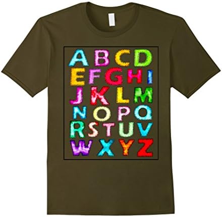 Mens Bright Alphabet ABC Kids Educational T-shirt Large Olive