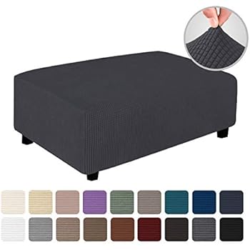 Easy-Going Stretch Ottoman Cover Folding Storage Stool Furniture Protector Soft Rectangle slipcover with Elastic Bottom(Ottoman Oversize,Dark Gray)