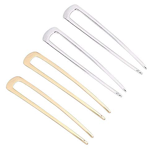 Luckycivia 4 Pcs U-Shape Hairpins, Simple Metal U Shaped Hair Pin, Vintage Hair Stick, Hairstyle Chignon for Women Girls - Thumbnail 6