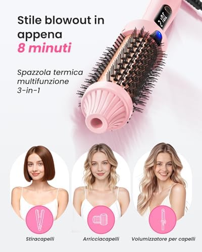 Spazzola Termica per Capelli 38mm, Thermal Brush per Volume Blowout 8 Min