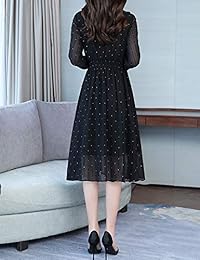 Vestido largo de gasa con estampado de lunares y cintura elástica para dama