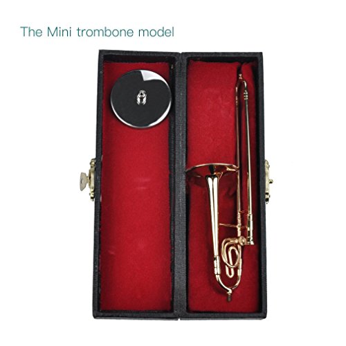 Mini Trombone with Stand Base Musical Instrument Goldplated Miniature Trombone