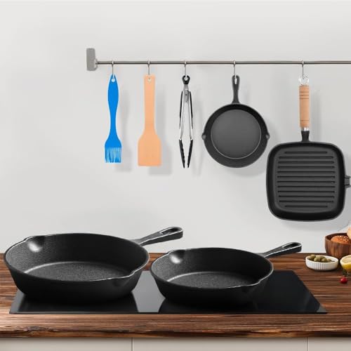 Ausein Juego de 5 Sartenes de Hierro Fundido, Cast Iron Skillet con Espátula y Guantes, Cacerolas de Hierro Fundido Antiadherentes, Ideal para el hogar, la cocina y el camping