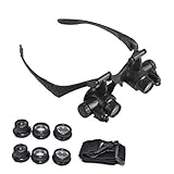 Geekercity Binocular Magnifier Glasses With LED Light 10X 15X 20X 25X Headband Double Eye Watch Repair Magnifier Eyewear Loupe Jeweler Magnifying Glasses Tool Set for Jewelry Appraisal Watch Repair