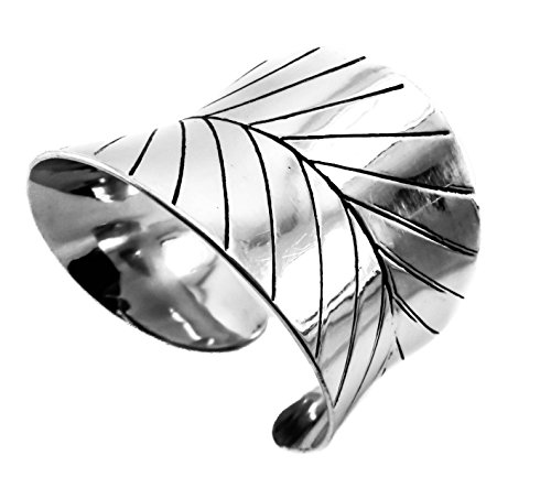 metal embossed Hammered Wave Wide Leaf Cuff Bracelet Stainless Steel , 2 Inch