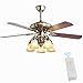 Indoor Ceiling Fan Light Fixtures - FINXIN FXCF03 (New Style) New Bronze Remote LED 52 Ceiling Fans For Bedroom,Living Room,Dining Room Including Motor,Light(5-LED 25W),5-Blades,Remote Switch