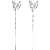 SLUYNZ 925 Sterling Silver CZ Butterfly Dangle Earrings Chain for Women Butterfly Dangling Earrings Threader Tassel