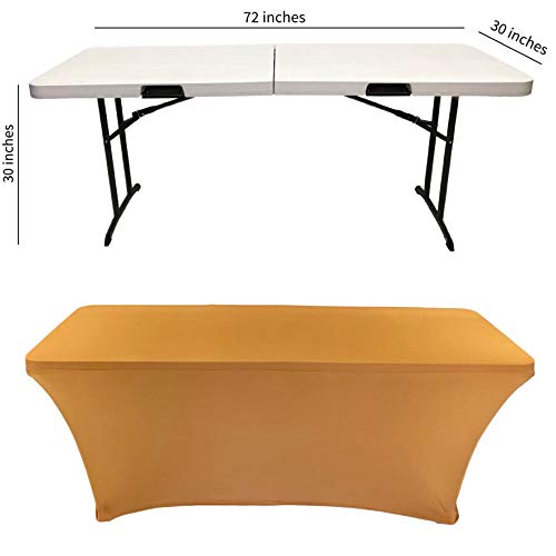CB Accessories Stretch Table Cover 6ft Rectangular Fitted Spandex Full Length Tablecloth for Standard Folding Tables, Wedding Decorations, Catering Supplies and Holiday Party (6 ft, Gold)